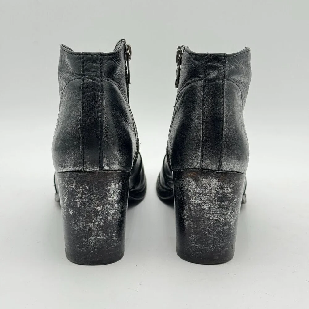 FRYE Womens 7.5 Metallic Black Leather Nora Ankle Boots Cowgirl Giddy Up Booties